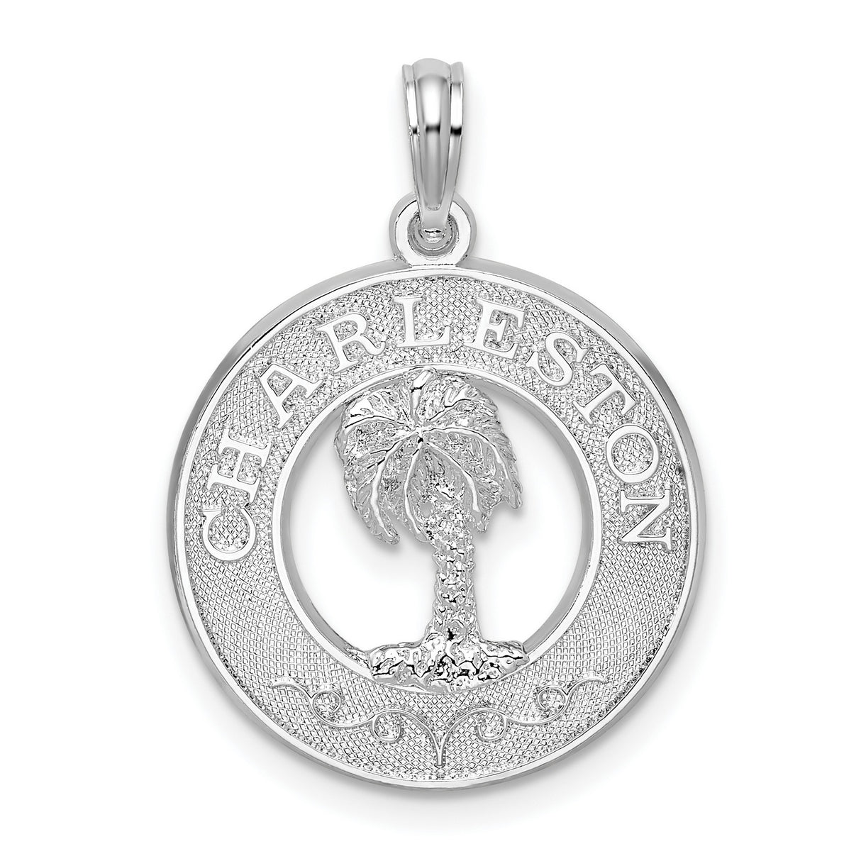 Sterling Silver Pendant with Palm Tree Design, Coastal Circle Charm, Southern Heritage Jewelry