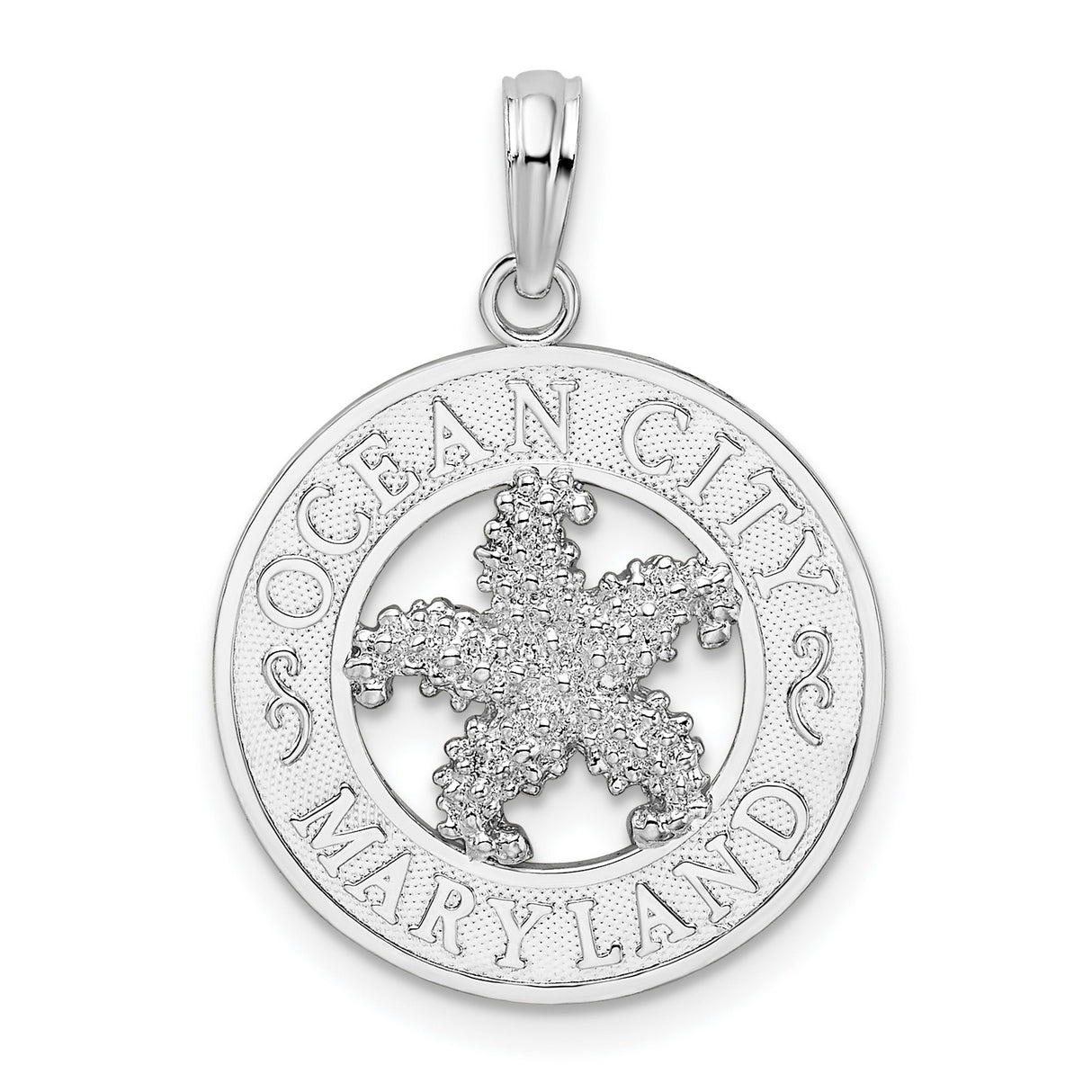 Sterling Silver Starfish Pendant with Ocean City Maryland Engraving, Nautical Beach Theme