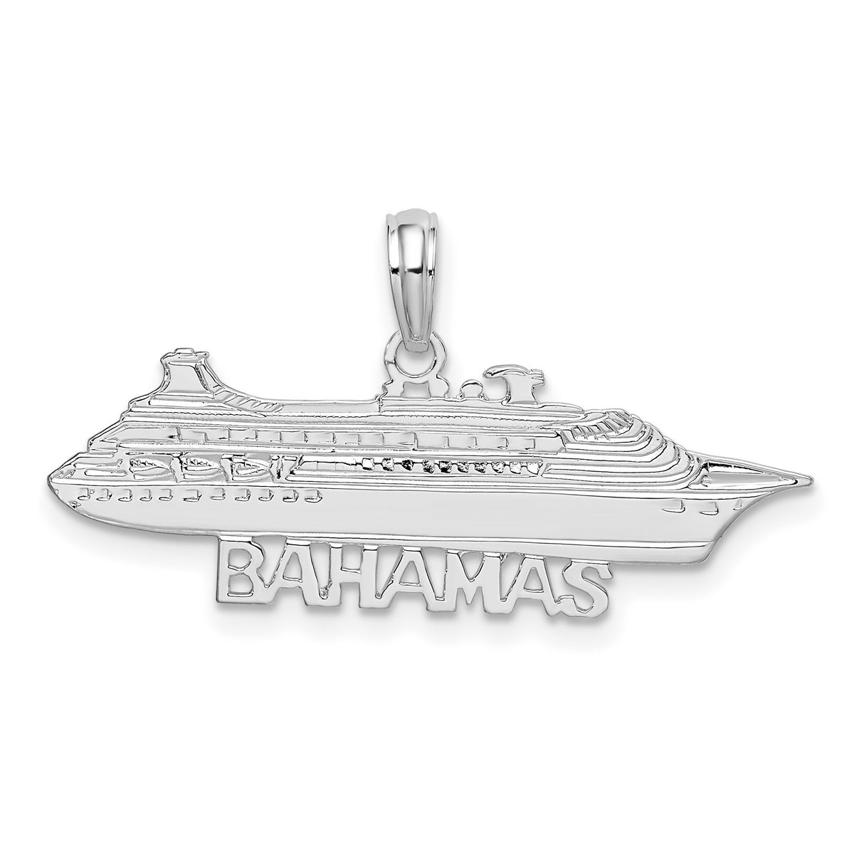 Sterling Silver Cruise Ship Pendant with Bahamas Inscription, Nautical Travel Charm