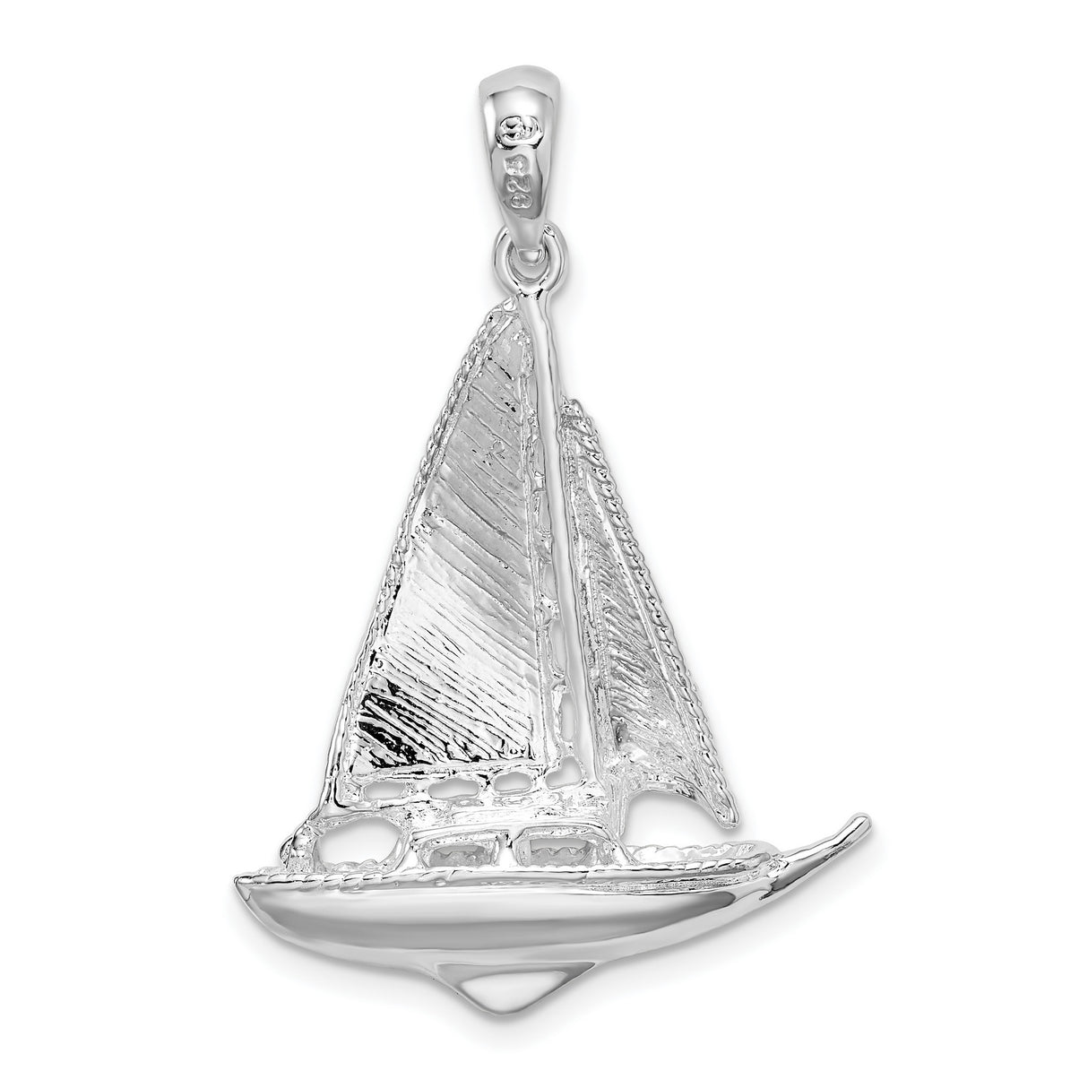 Sterling Silver Sailboat Pendant, Nautical 3D Boat Charm, Coastal Ocean Sailing Theme