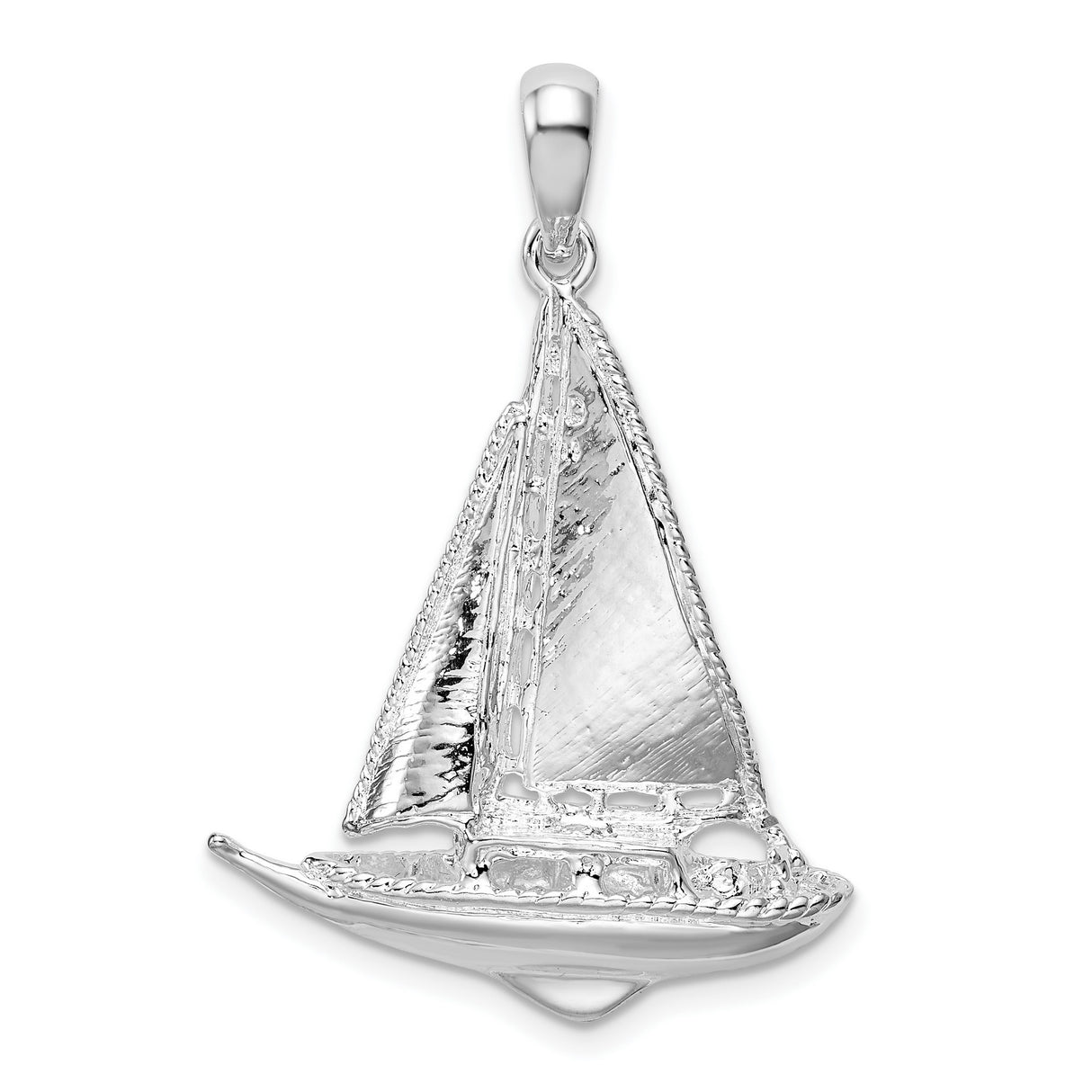 Sterling Silver Sailboat Pendant, Nautical 3D Boat Charm, Coastal Ocean Sailing Theme