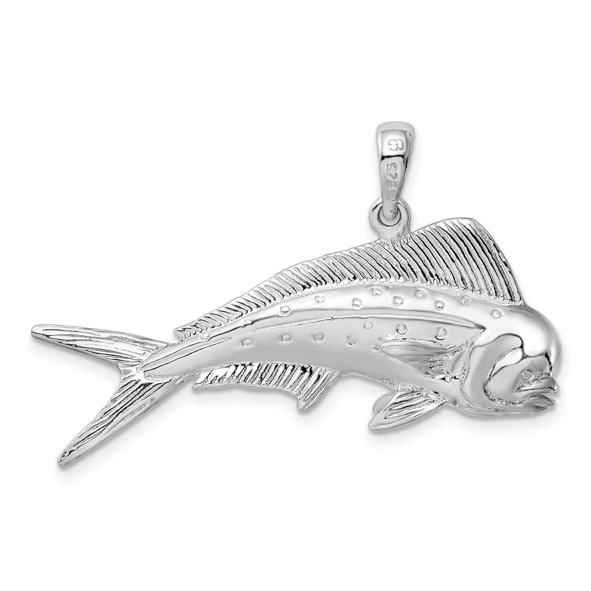 Sterling Silver Fish Pendant with Detailed Mahi Mahi Design, Nautical Marine Jewelry for Men