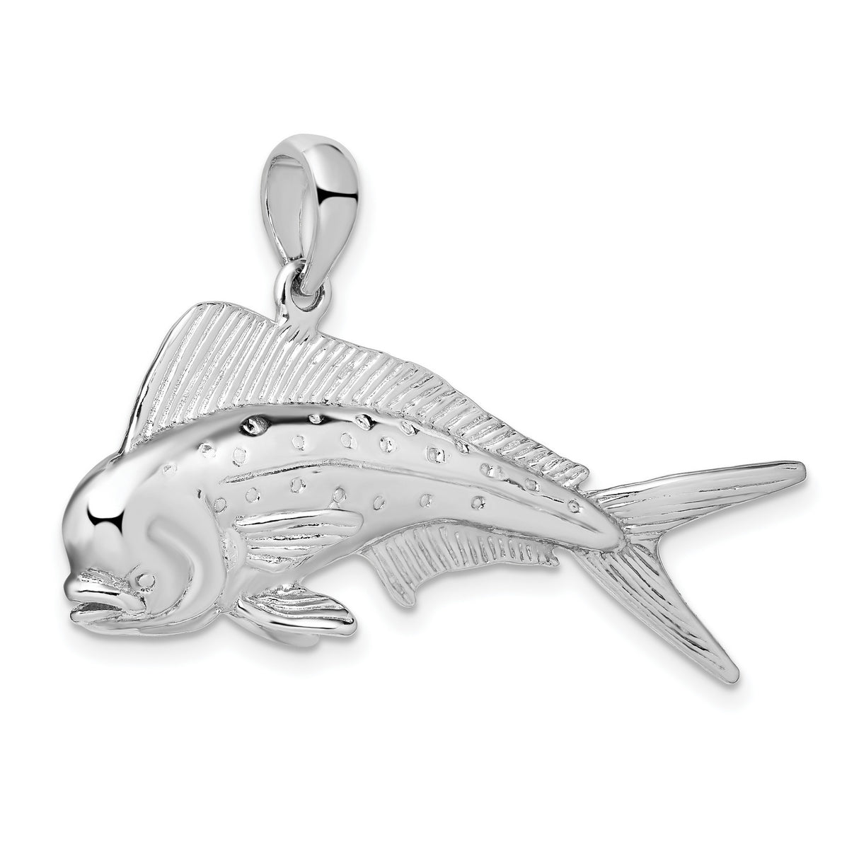 Sterling Silver Fish Pendant with Detailed Mahi Mahi Design, Nautical Marine Jewelry for Men
