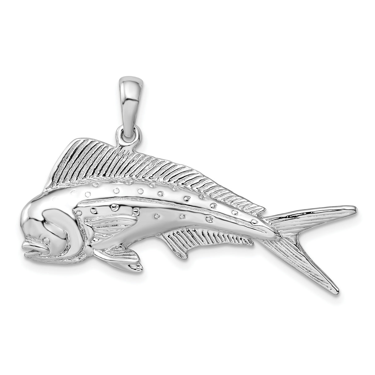 Sterling Silver Fish Pendant with Detailed Mahi Mahi Design, Nautical Marine Jewelry for Men