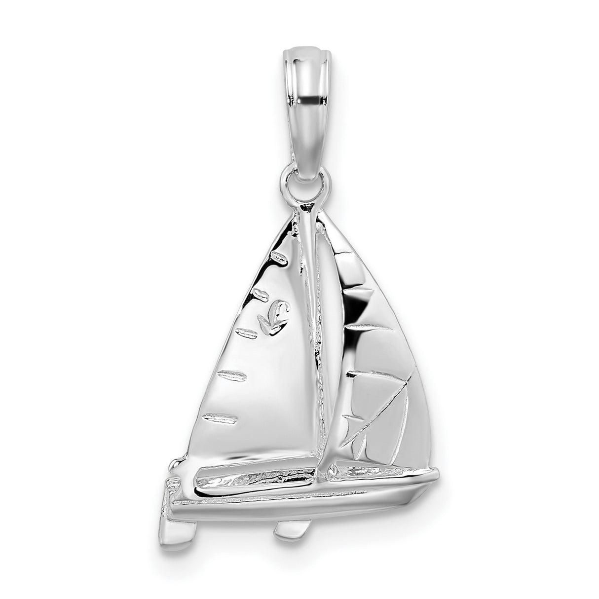Sterling Silver Sailboat Pendant with Detailed Sail Design, Nautical Jewelry for Ocean Lovers