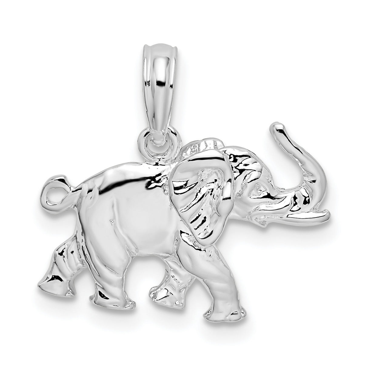 Sterling Silver Elephant Pendant with Raised Trunk, Symbol of Strength and Luck