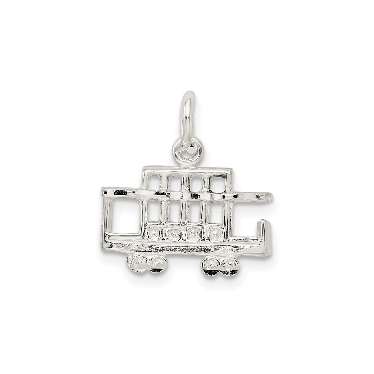 Sterling Silver Trolley Car Charm Pendant, Detailed Cable Car Design, Urban Travel Souvenir