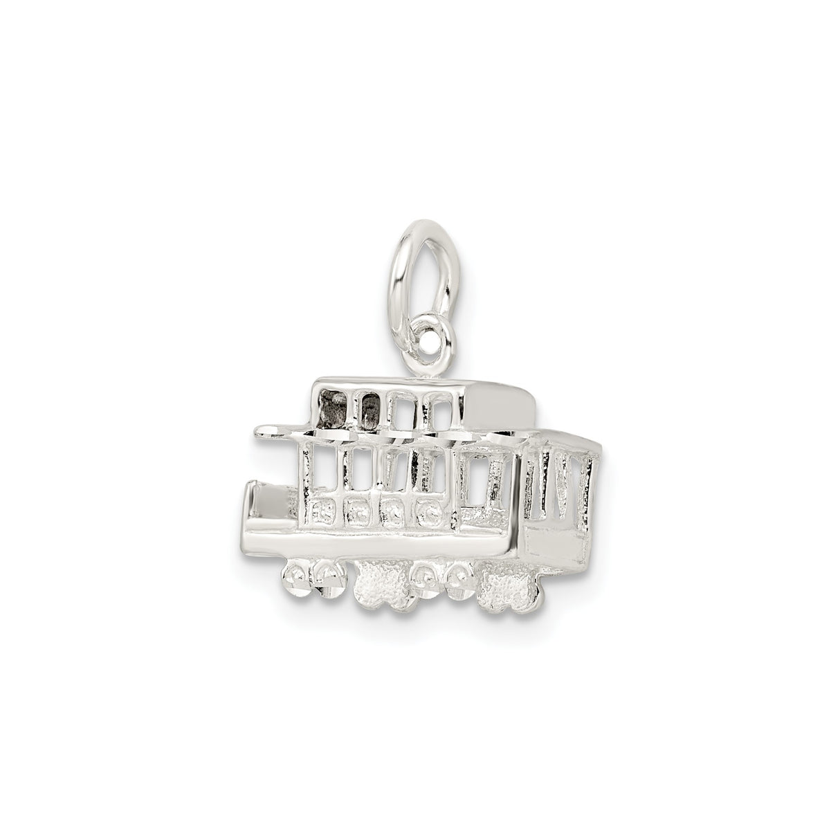Sterling Silver Trolley Car Charm Pendant, Detailed Cable Car Design, Urban Travel Souvenir