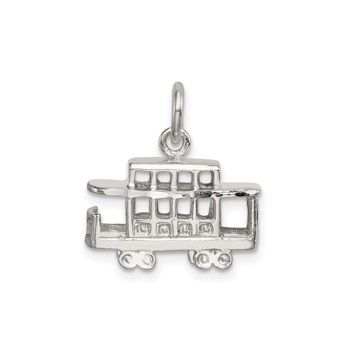 Sterling Silver Trolley Car Charm Pendant, Detailed Cable Car Design, Urban Travel Souvenir