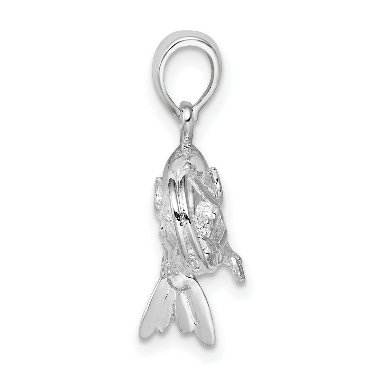 Sterling Silver Shrimp Pendant Charm with Textured 3D Design, Ocean Theme Jewelry