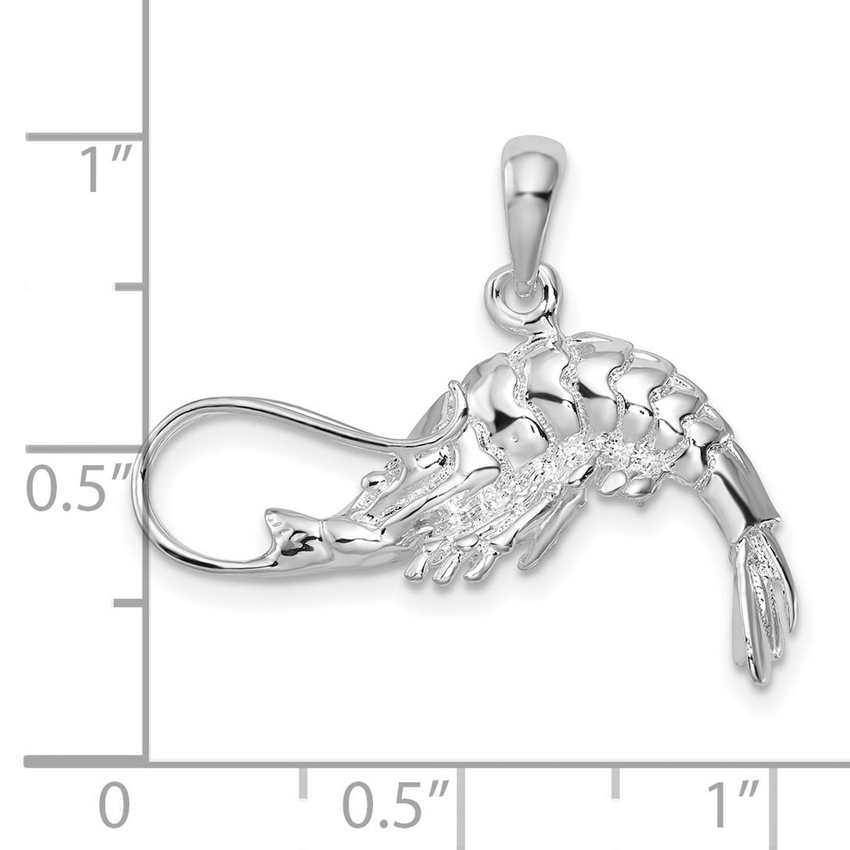Sterling Silver Shrimp Pendant Charm with Textured 3D Design, Ocean Theme Jewelry