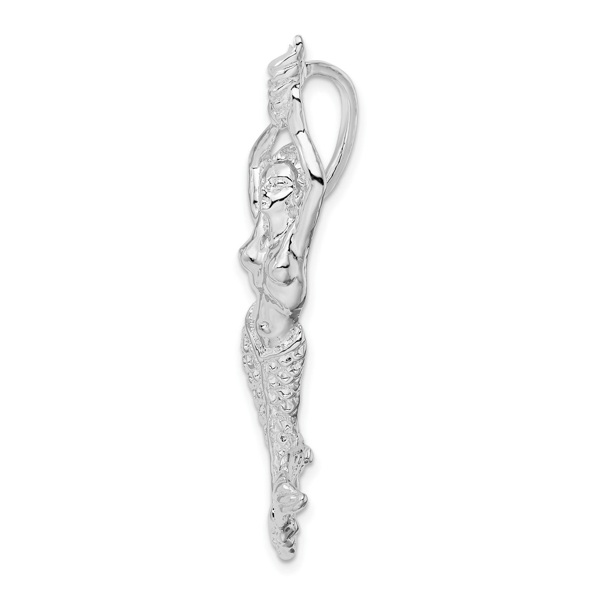 Sterling Silver Mermaid Pendant with Flowing Hair and Ocean Theme Design for Women