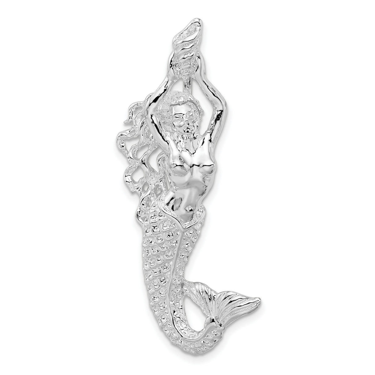 Sterling Silver Mermaid Pendant with Flowing Hair and Ocean Theme Design for Women