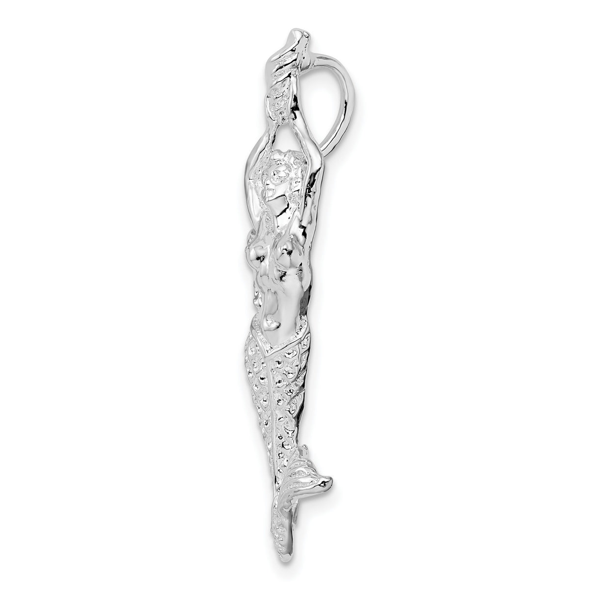 Sterling Silver Mermaid Pendant with Flowing Hair and Nautical Ocean Theme