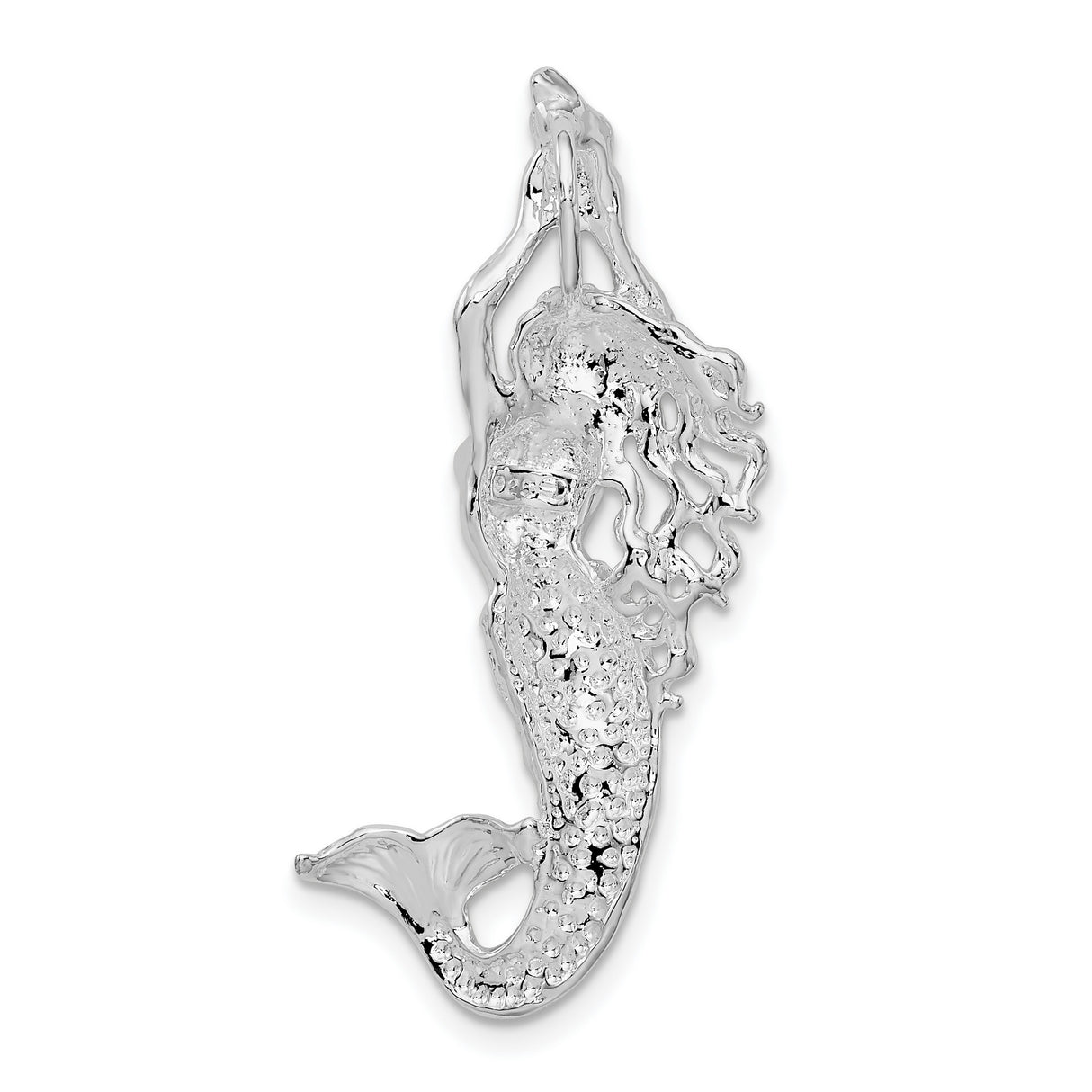 Sterling Silver Mermaid Pendant with Flowing Hair and Nautical Ocean Theme