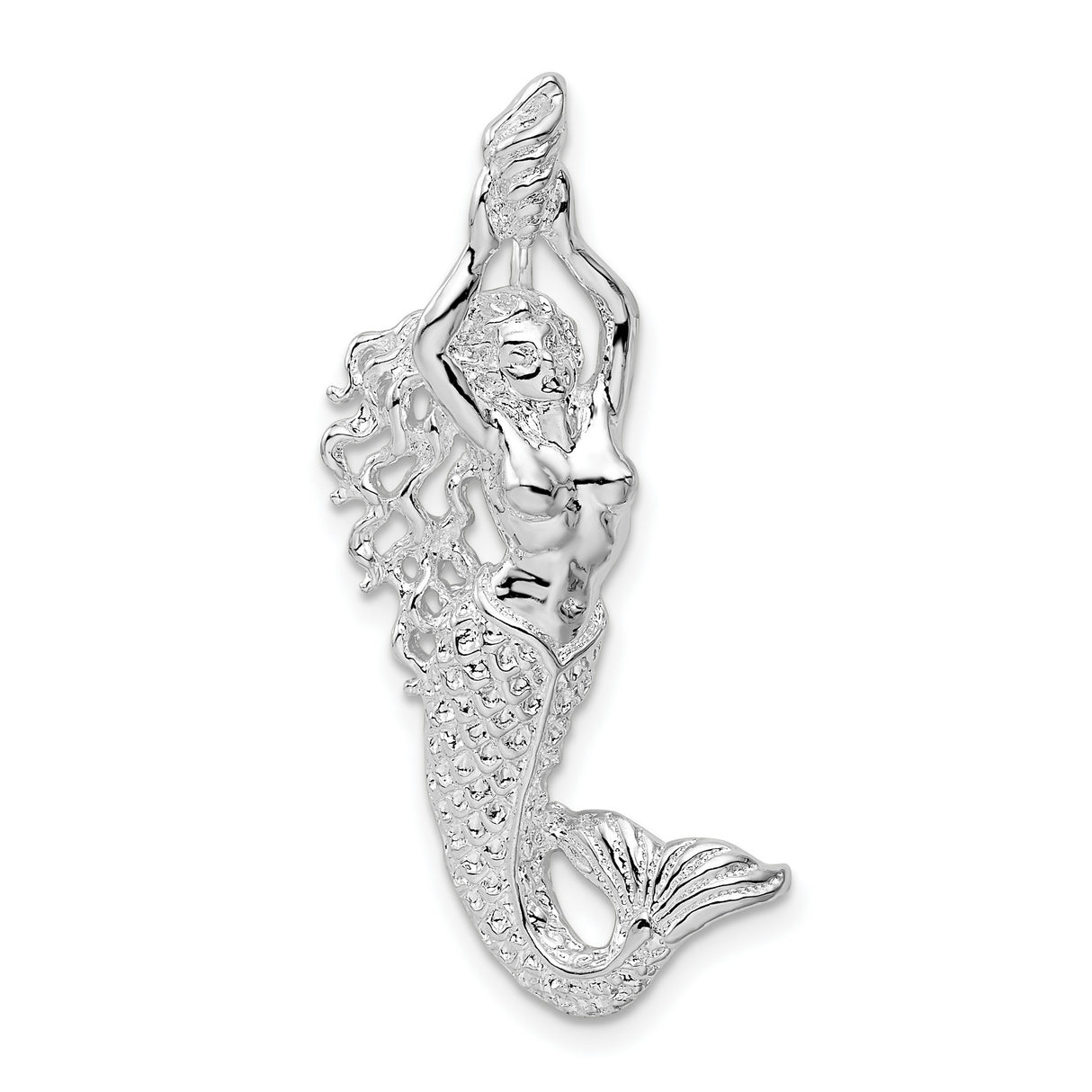 Sterling Silver Mermaid Pendant with Flowing Hair and Nautical Ocean Theme