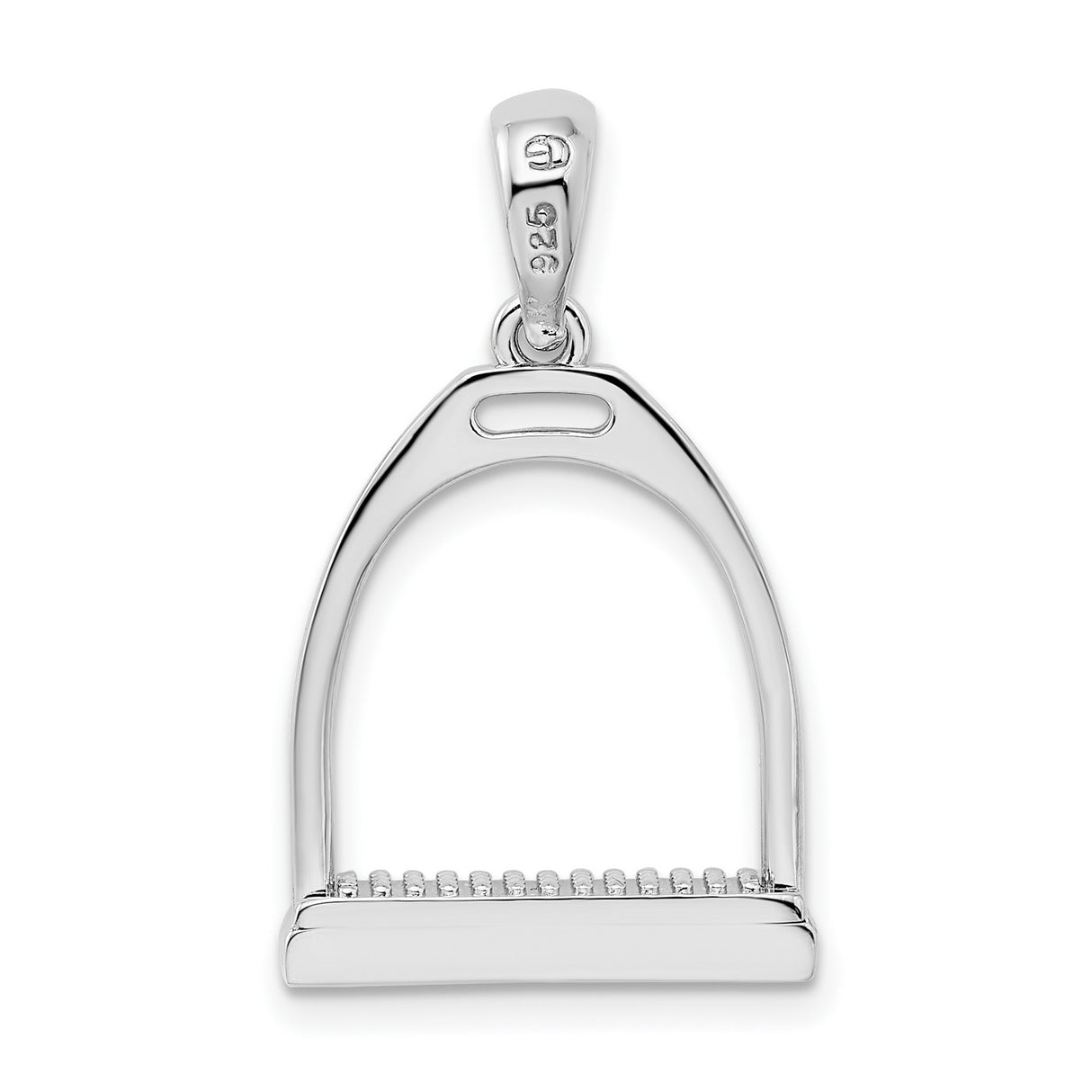 Sterling Silver Stirrup Pendant, Polished 3D Equestrian Charm for Women, Horse Riding Symbol