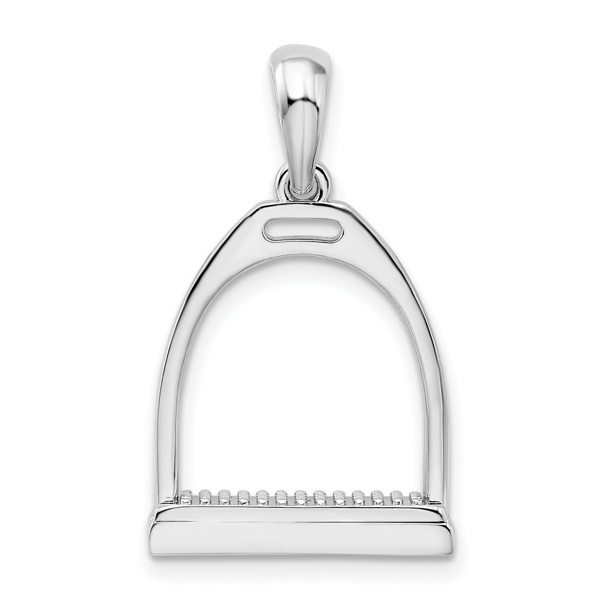 Sterling Silver Stirrup Pendant, Polished 3D Equestrian Charm for Women, Horse Riding Symbol