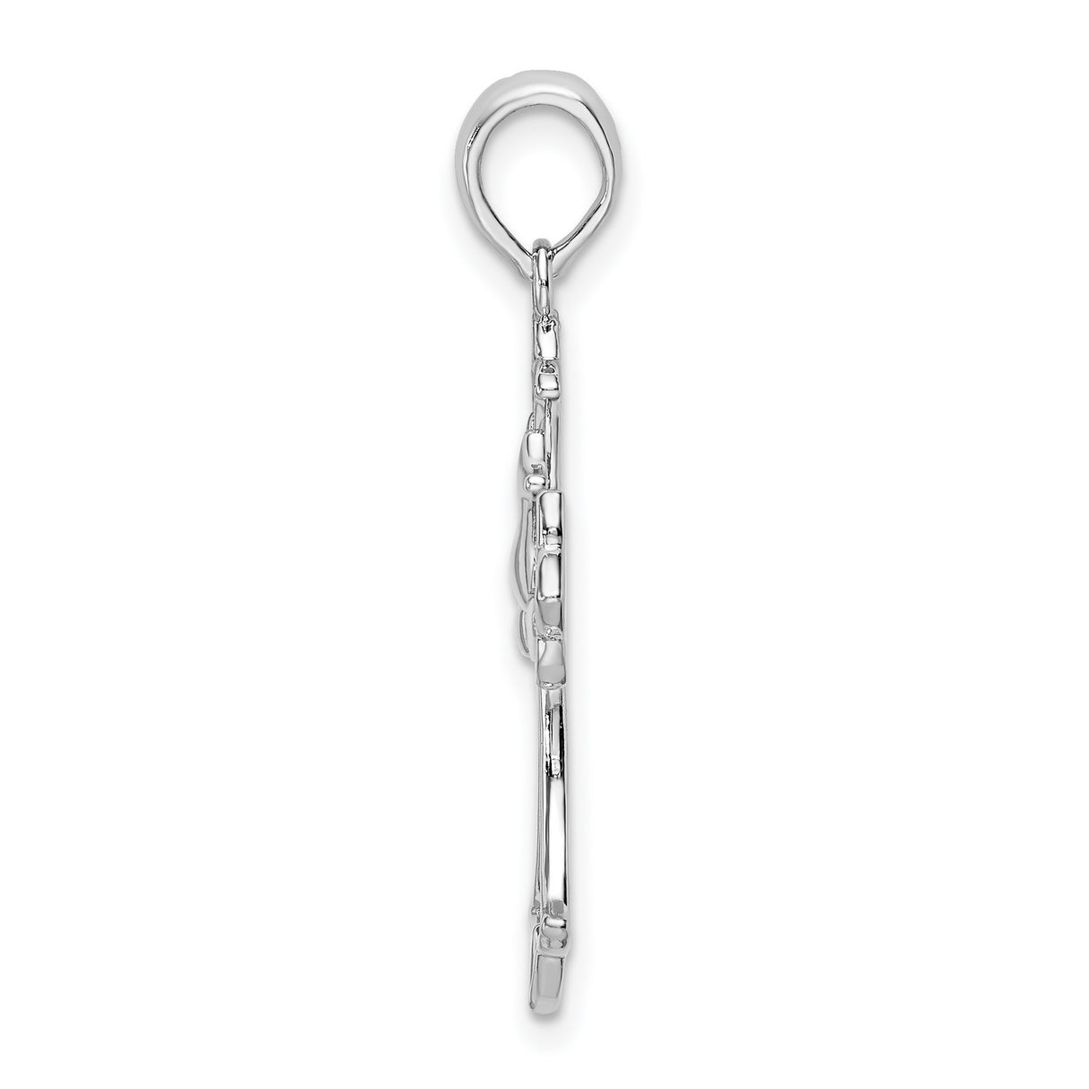 Sterling Silver Cross Pendant with Dove Charm, Openwork Fleur de Lis Religious Design