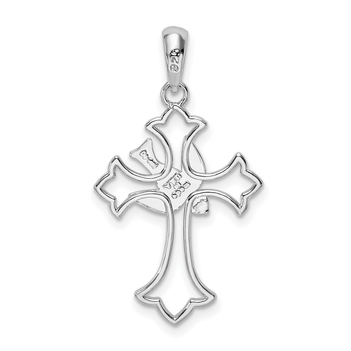 Sterling Silver Cross Pendant with Dove Charm, Openwork Fleur de Lis Religious Design