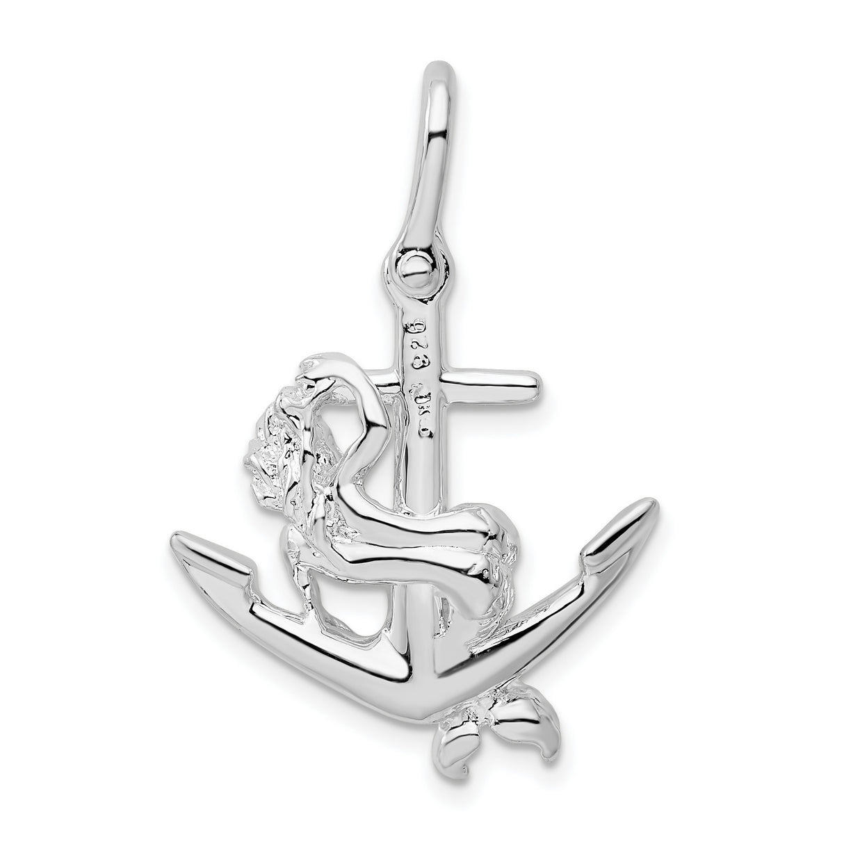 Sterling Silver Mermaid Anchor Pendant, Nautical Fantasy Marine Charm for Women or Unisex Wear