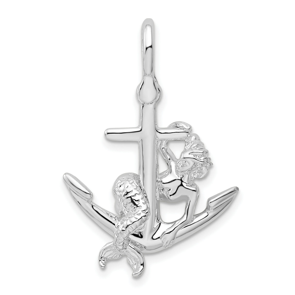 Sterling Silver Mermaid Anchor Pendant, Nautical Fantasy Marine Charm for Women or Unisex Wear