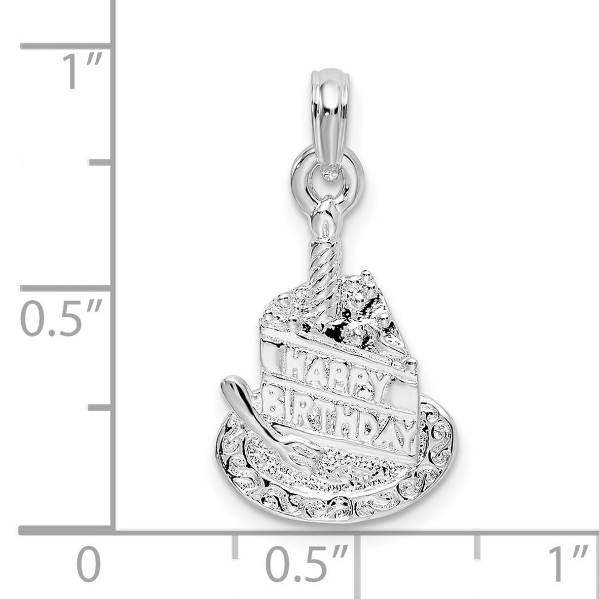 Sterling Silver Cake Slice Pendant with Happy Birthday Engraving and Candle Detail