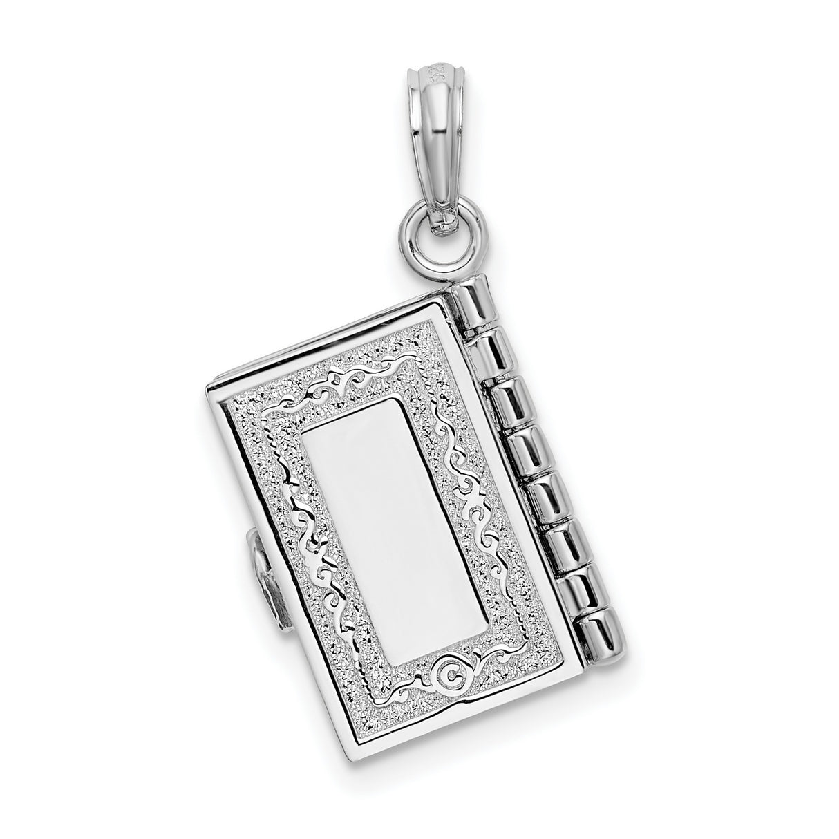 Sterling Silver Santa Biblia 3D Pendant with Raised Cross, Movable Scripture Charm