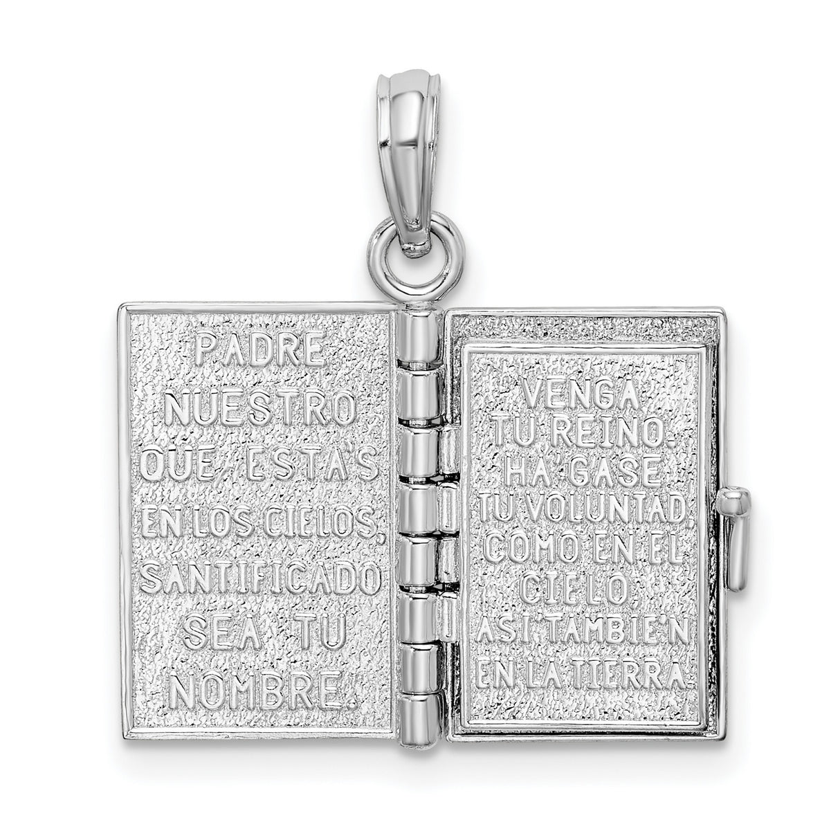 Sterling Silver Santa Biblia 3D Pendant with Raised Cross, Movable Scripture Charm