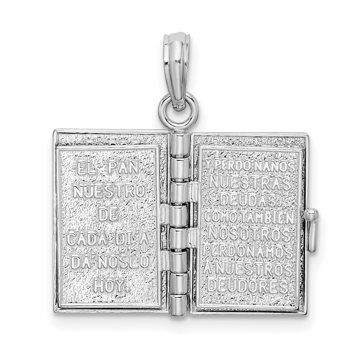 Sterling Silver Santa Biblia 3D Pendant with Raised Cross, Movable Scripture Charm