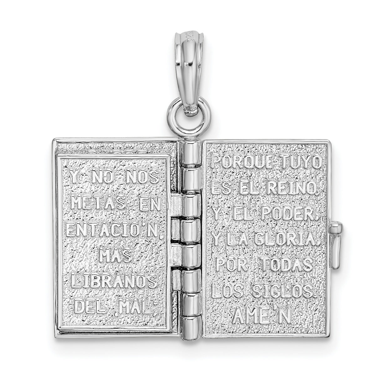Sterling Silver Santa Biblia 3D Pendant with Raised Cross, Movable Scripture Charm
