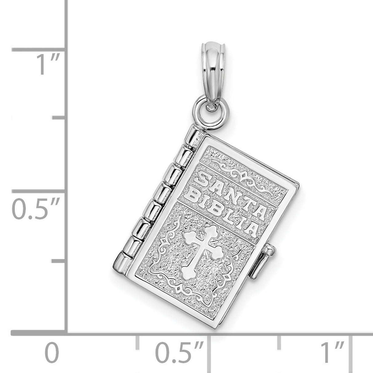 Sterling Silver Santa Biblia 3D Pendant with Raised Cross, Movable Scripture Charm