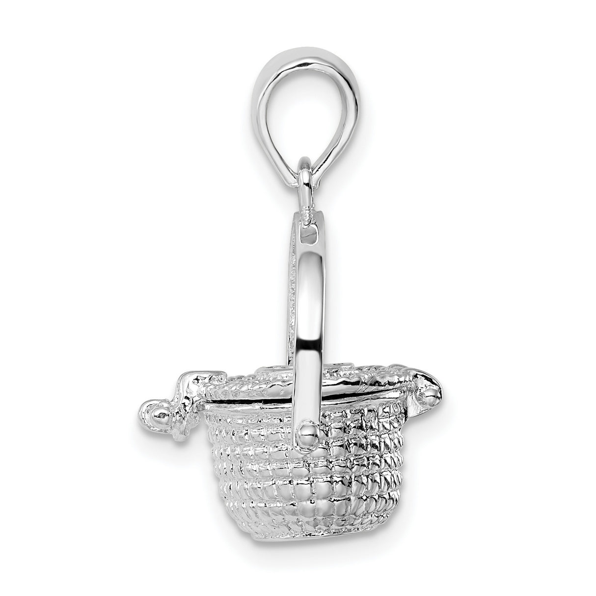 Polished 3-D Nantucket Basket Charm Pendant in Real 925 Sterling Silver