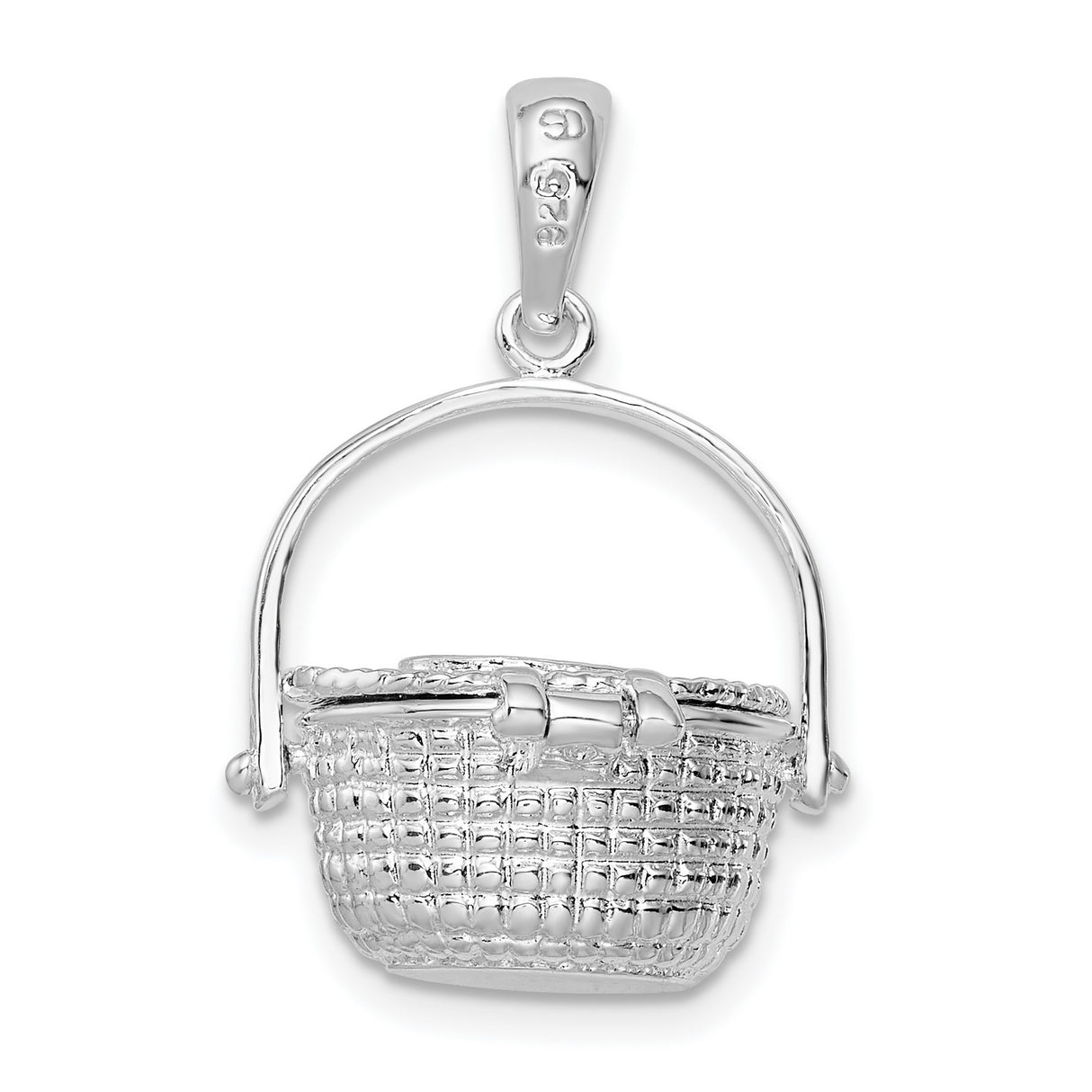 Polished 3-D Nantucket Basket Charm Pendant in Real 925 Sterling Silver
