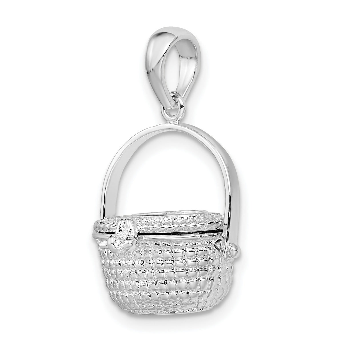 Polished 3-D Nantucket Basket Charm Pendant in Real 925 Sterling Silver
