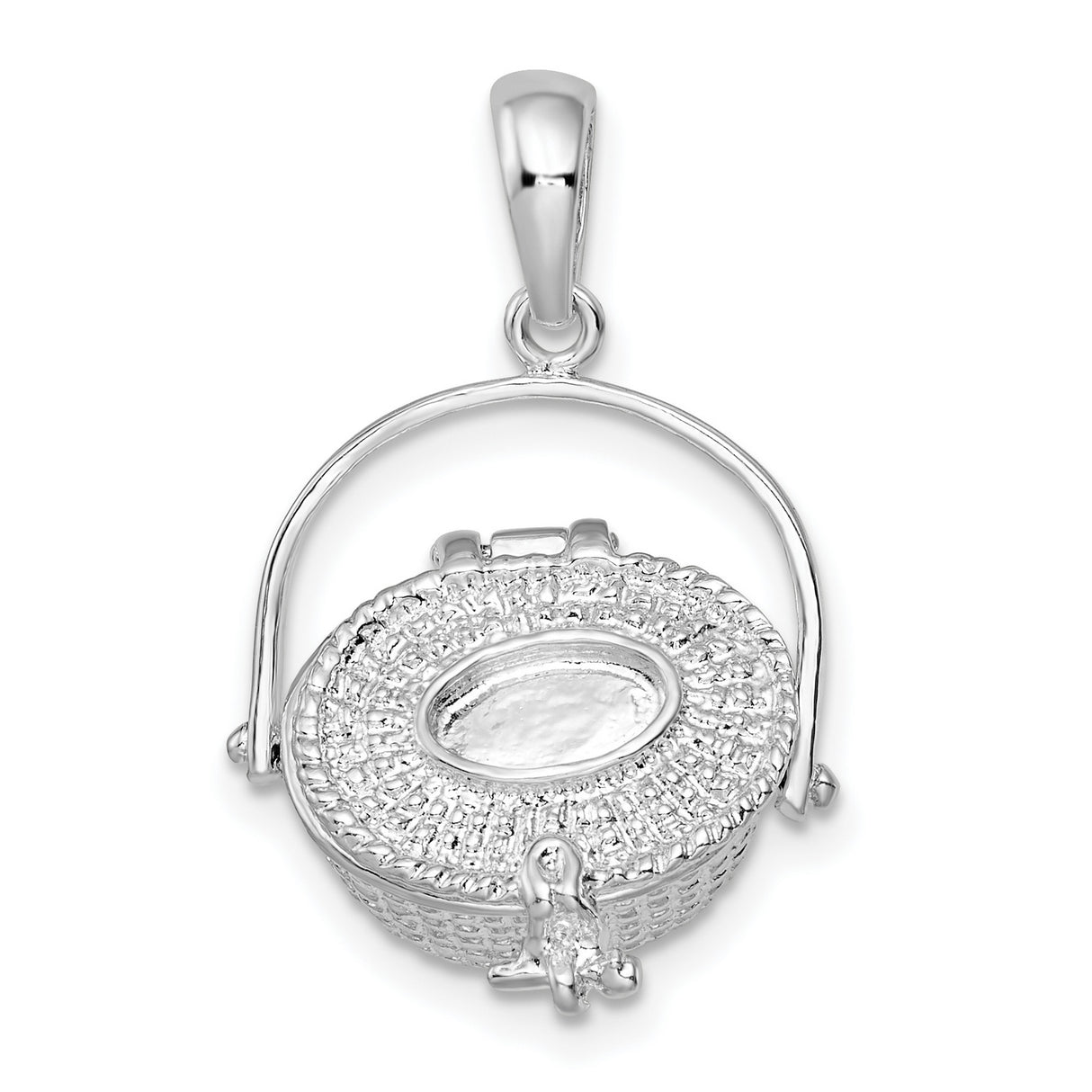 Polished 3-D Nantucket Basket Charm Pendant in Real 925 Sterling Silver