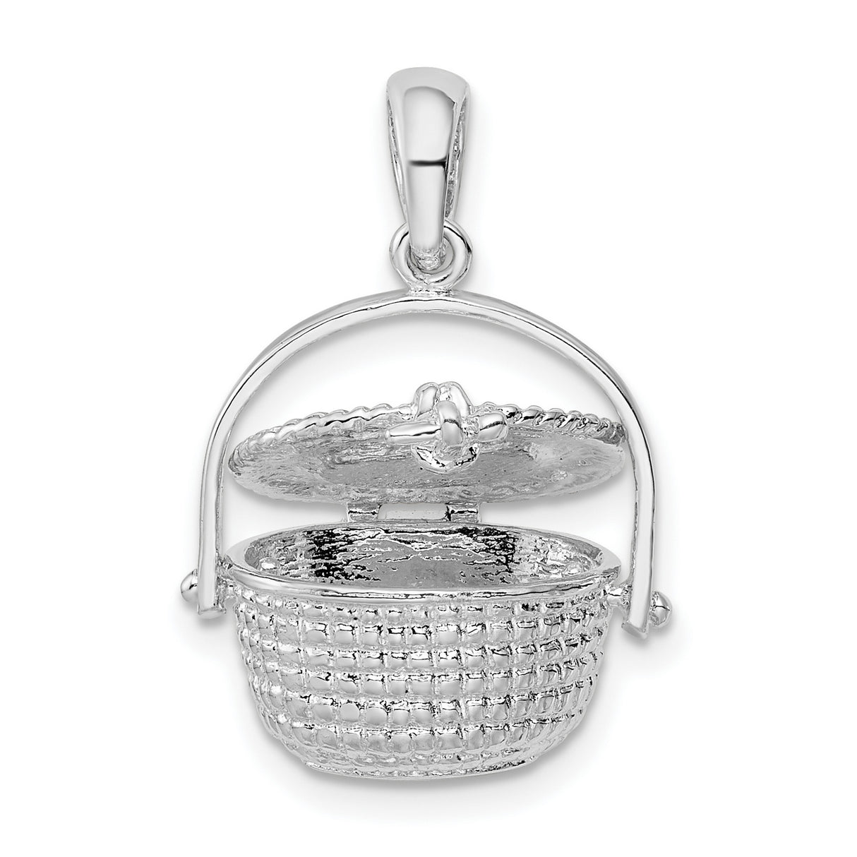 Polished 3-D Nantucket Basket Charm Pendant in Real 925 Sterling Silver