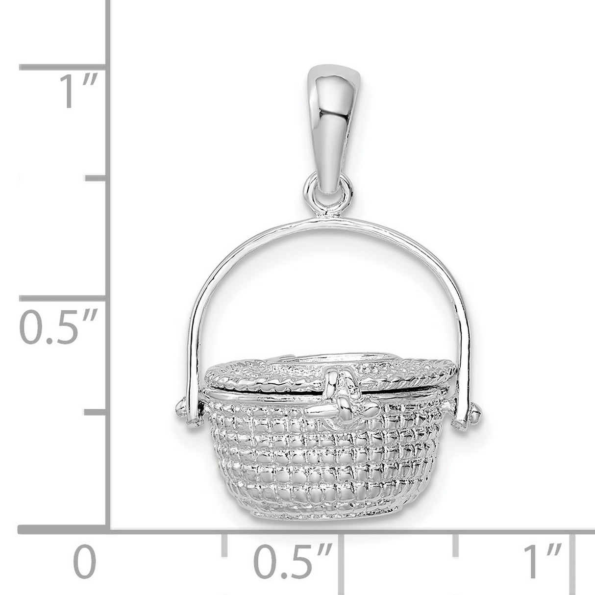 Polished 3-D Nantucket Basket Charm Pendant in Real 925 Sterling Silver