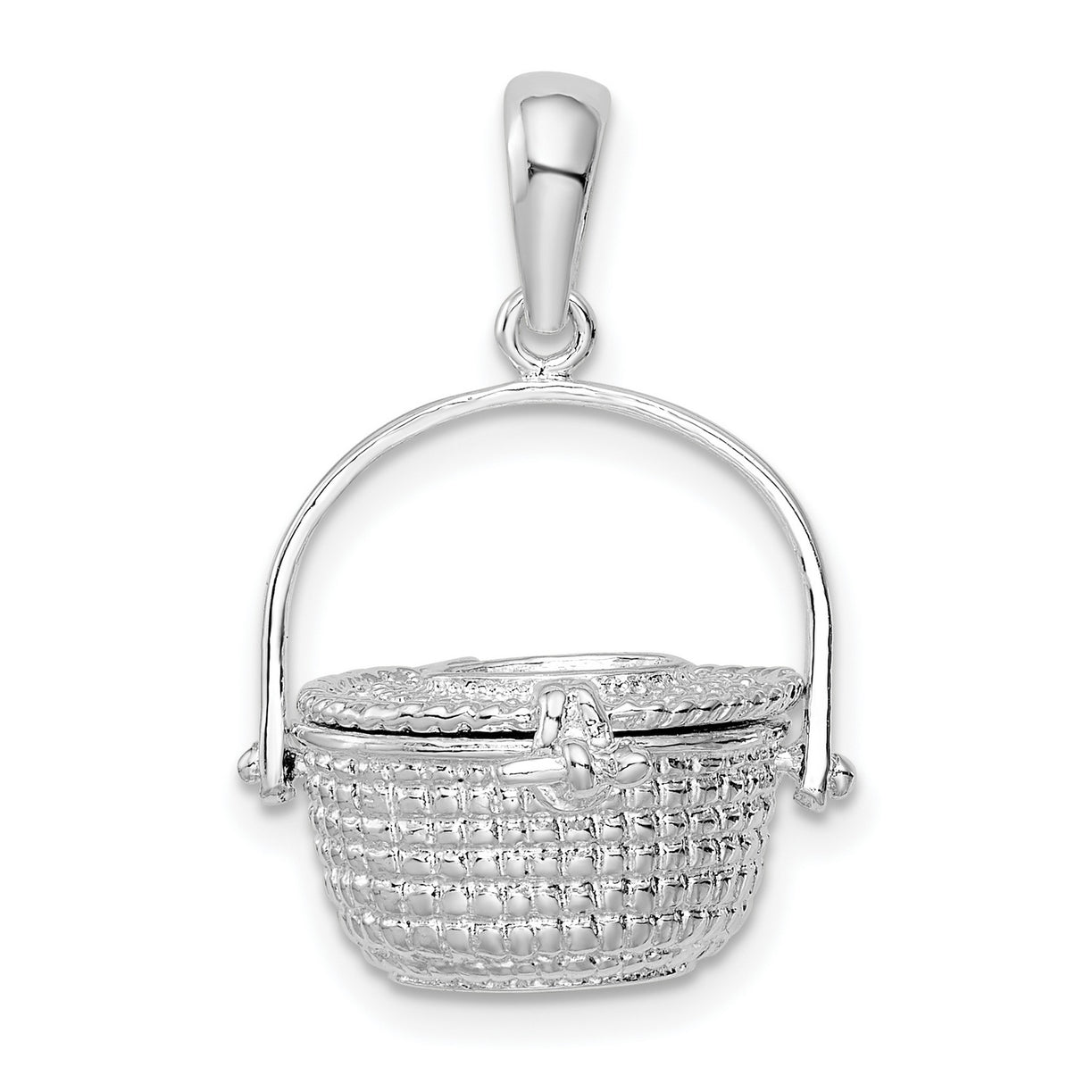 Polished 3-D Nantucket Basket Charm Pendant in Real 925 Sterling Silver