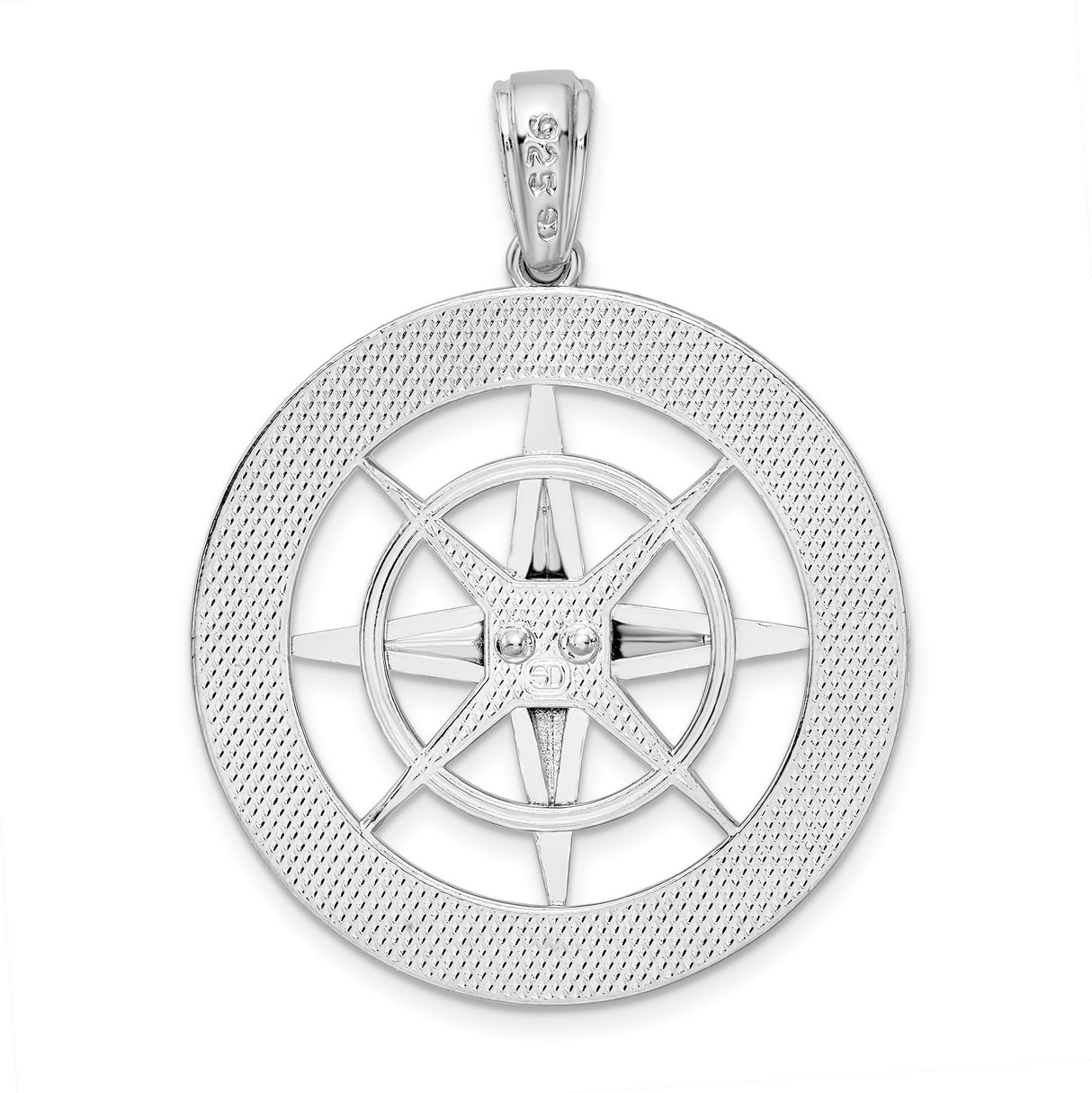 Sterling Silver Compass Pendant with Nautical Rose Design and Directional Engravings