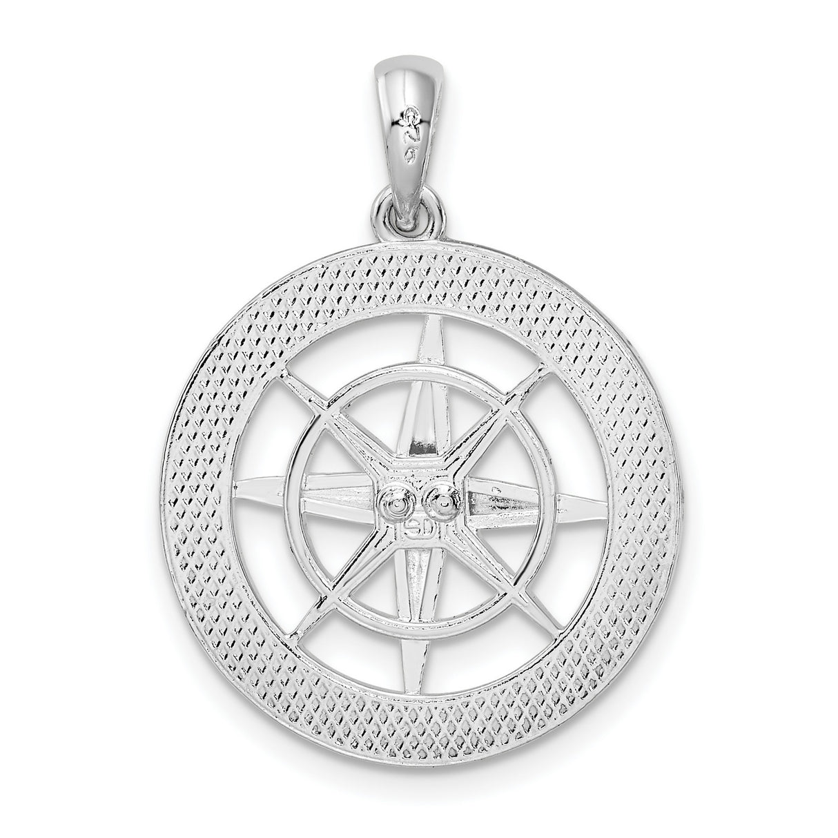 Polished Nautical Compass Charm Pendant in Real 925 Sterling Silver