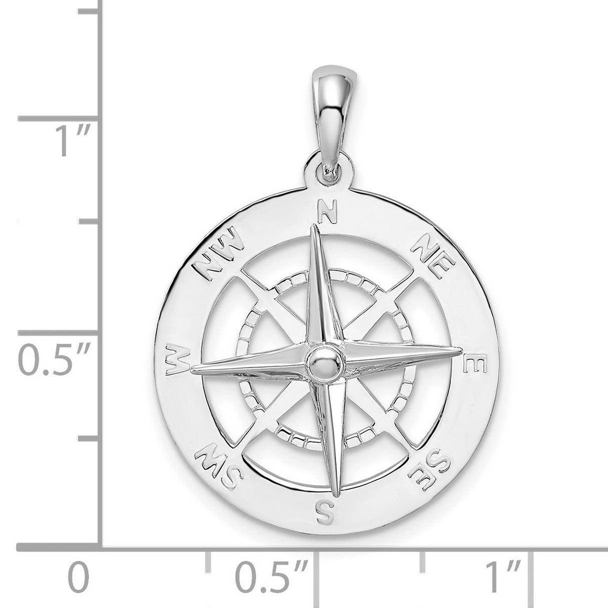 Polished Nautical Compass Charm Pendant in Real 925 Sterling Silver