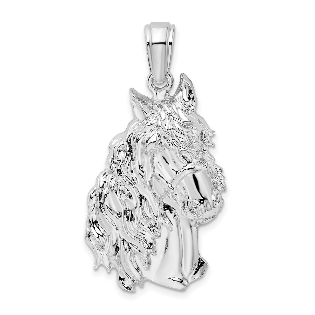 Sterling Silver Horse Head Pendant with Flowing Mane, Rustic Boho Equestrian Style