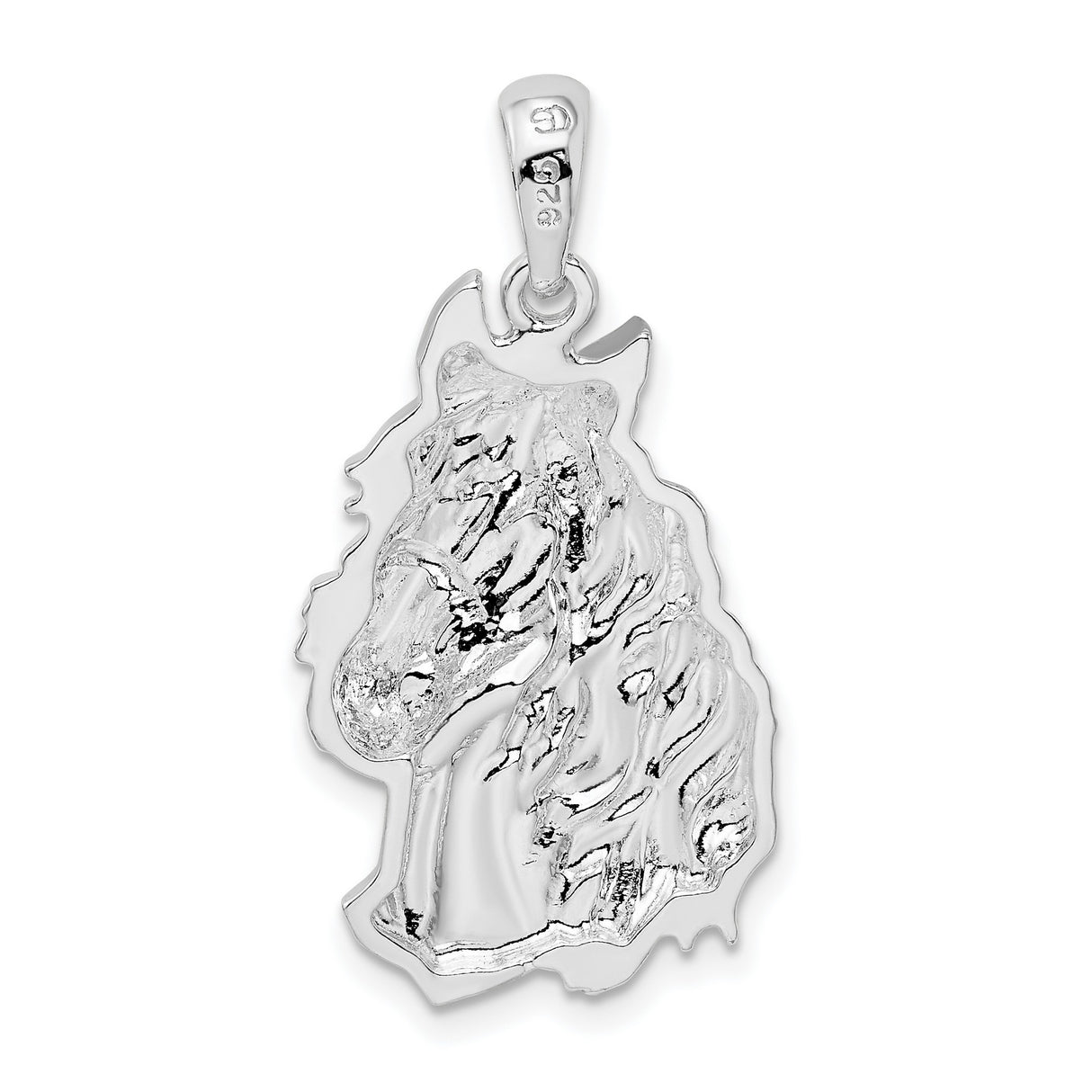 Sterling Silver Horse Head Pendant with Flowing Mane, Realistic Equestrian Design