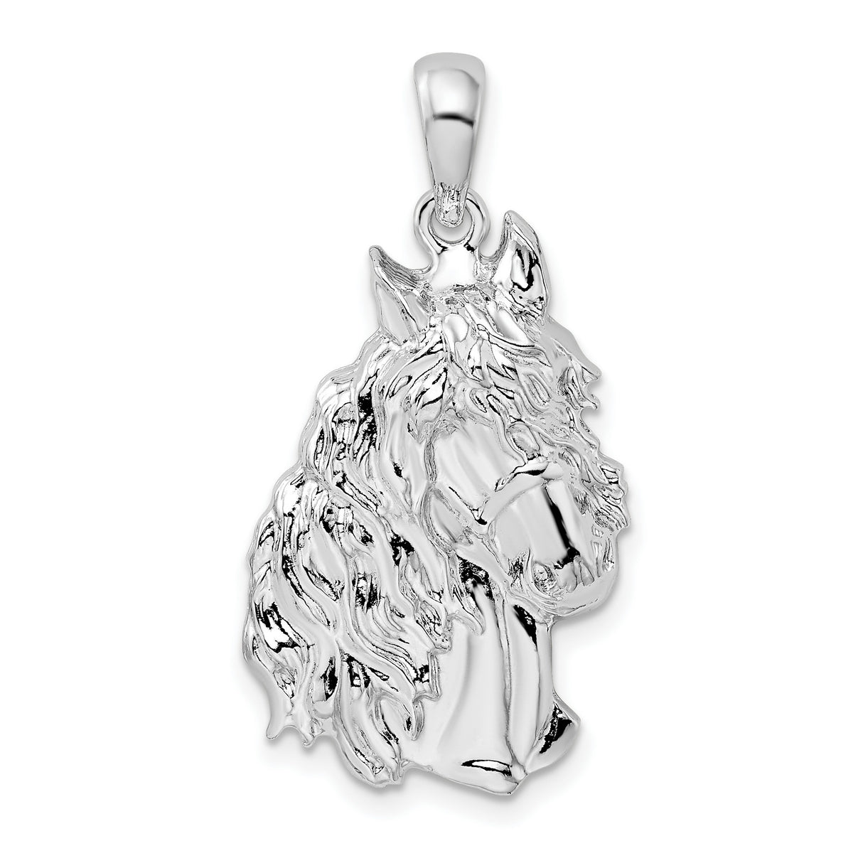 Sterling Silver Horse Head Pendant with Flowing Mane, Realistic Equestrian Design