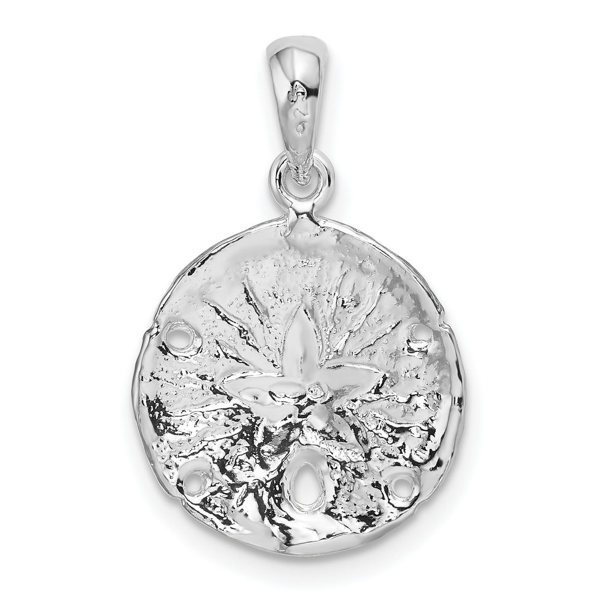 Sterling Silver Sand Dollar Pendant with Star Design, Textured Ocean Charm for Women