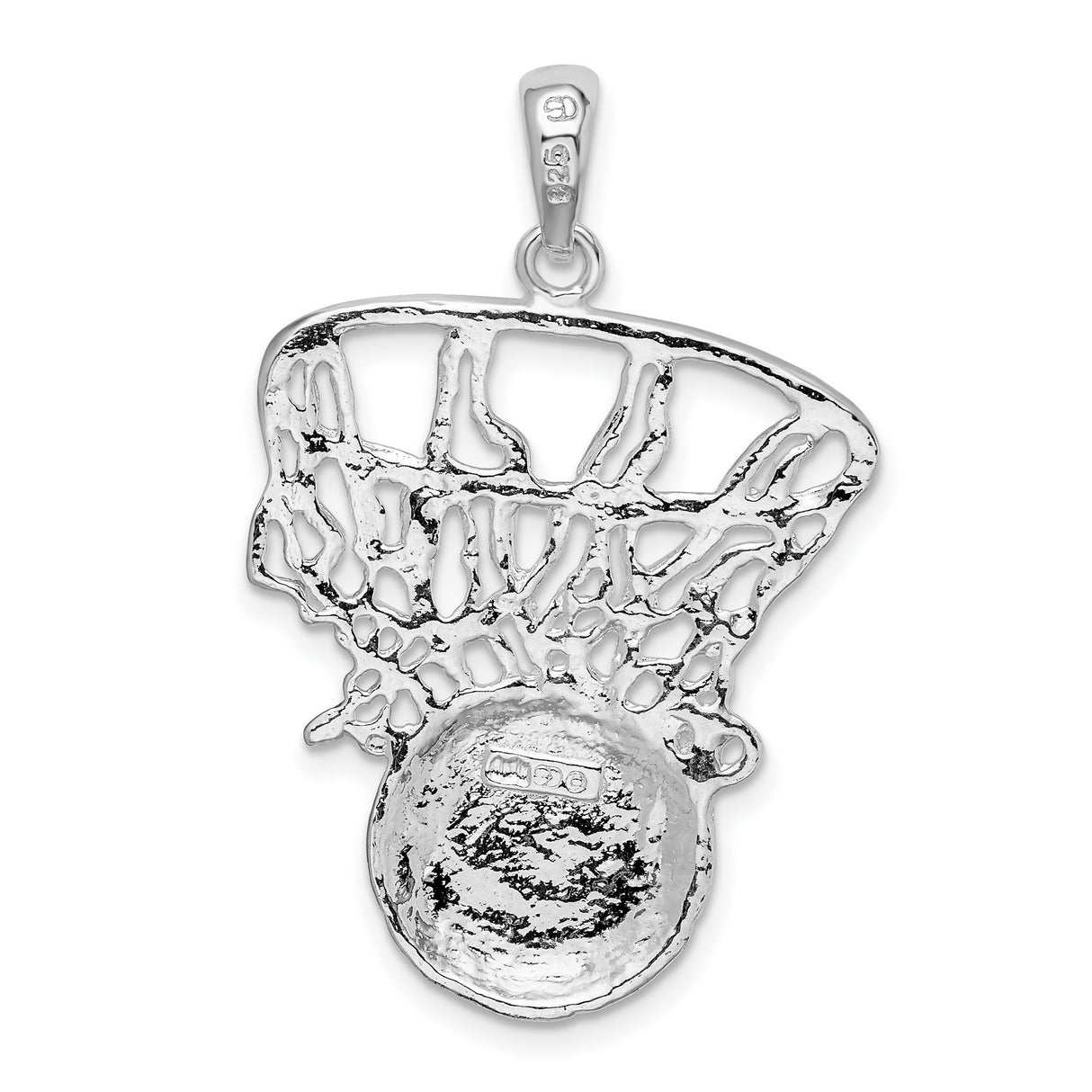 Sterling Silver Basketball Pendant with Detailed Hoop and Net Design, Unisex Sports Charm