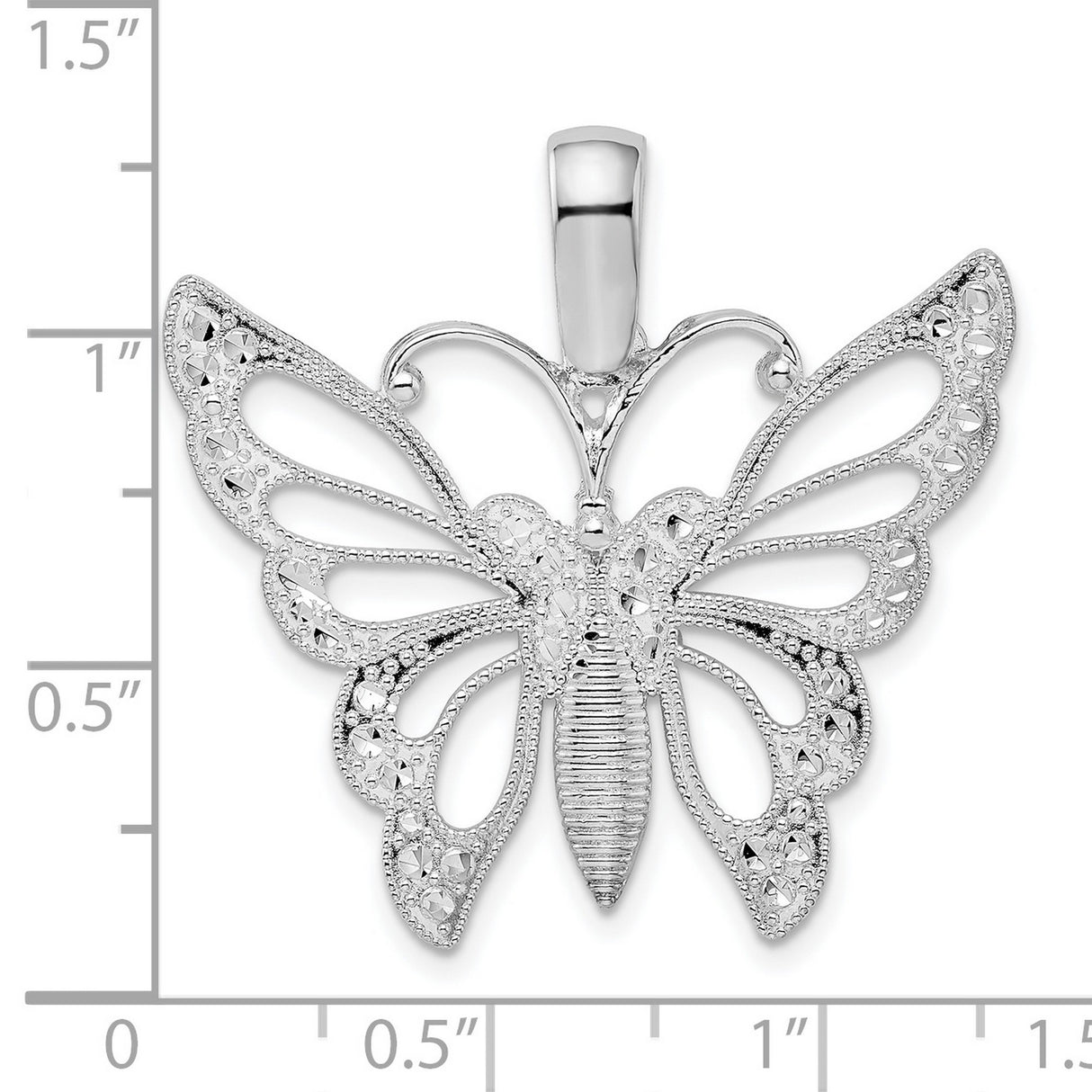 Sterling Silver Butterfly Pendant with Filigree Detailing and High Polish Finish