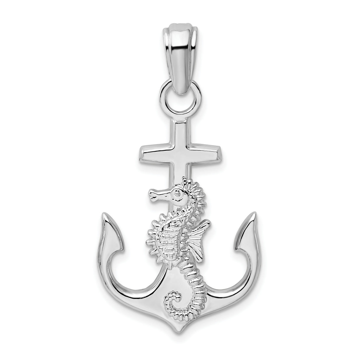 Sterling Silver Anchor and Seahorse Pendant, Nautical Cross Christian Ocean Jewelry