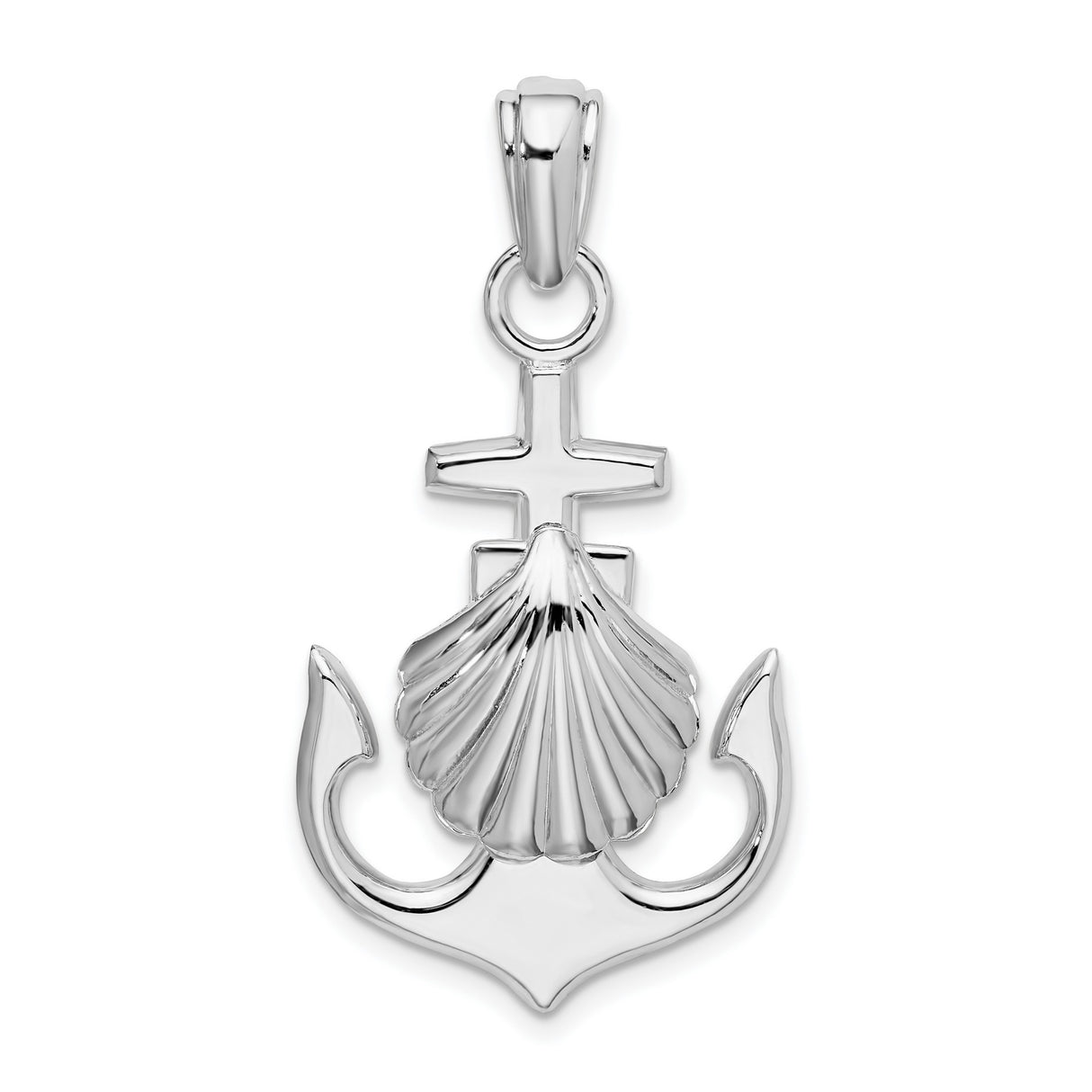 Sterling Silver Anchor Cross Pendant with Scallop Shell, Christian Camino Jewelry for Men and Women